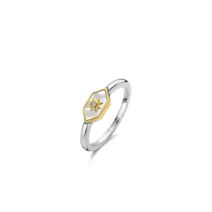 925 Sterling Silver Gold-Plated Ring with Mother of Pearl Stone