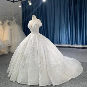 #R2026 Sequined Lace Princess Wedding Dress With Back Strap