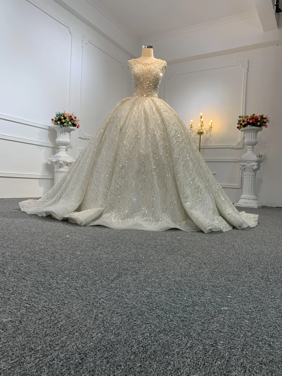 Z002-The Luxury Beading Ball Gown With Removable Sleeve - Image 3