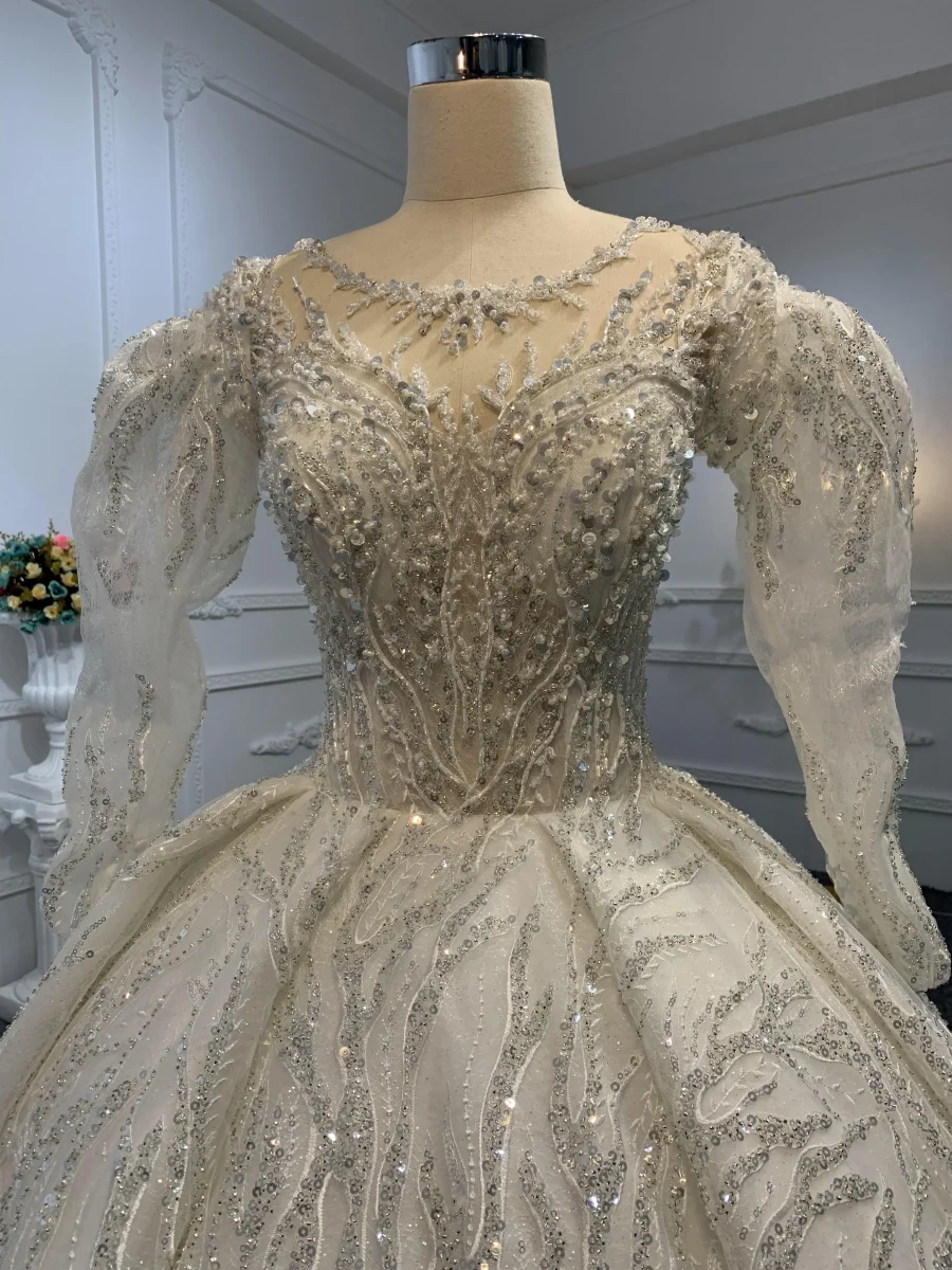 Z002-The Luxury Beading Ball Gown With Removable Sleeve - Image 5
