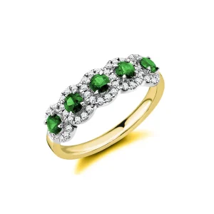 Eternity Band in 9 Carat Yellow Gold with 9 Carat White Gold Head Emerald and Diamonds
